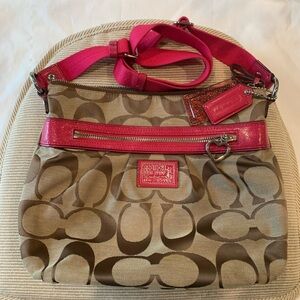 Coach Signature Brown and Pink Crossbody Bag